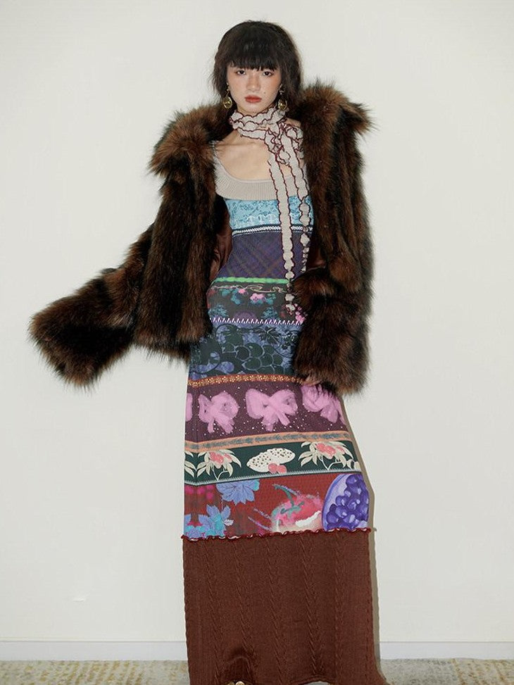 badtaste Western Retro Short Loose Plush Niche Design Women's Faux Fur Coats