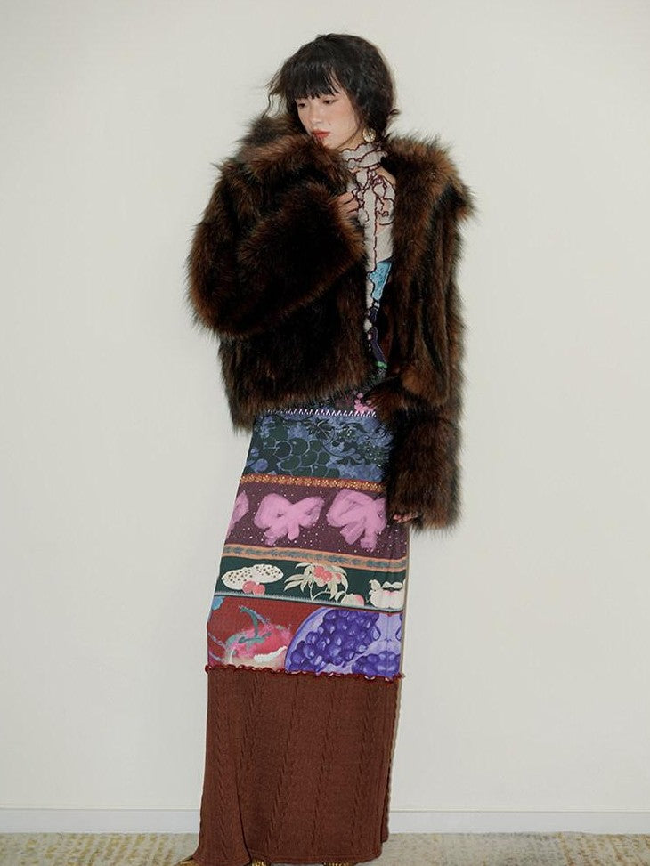 badtaste Western Retro Short Loose Plush Niche Design Women's Faux Fur Coats