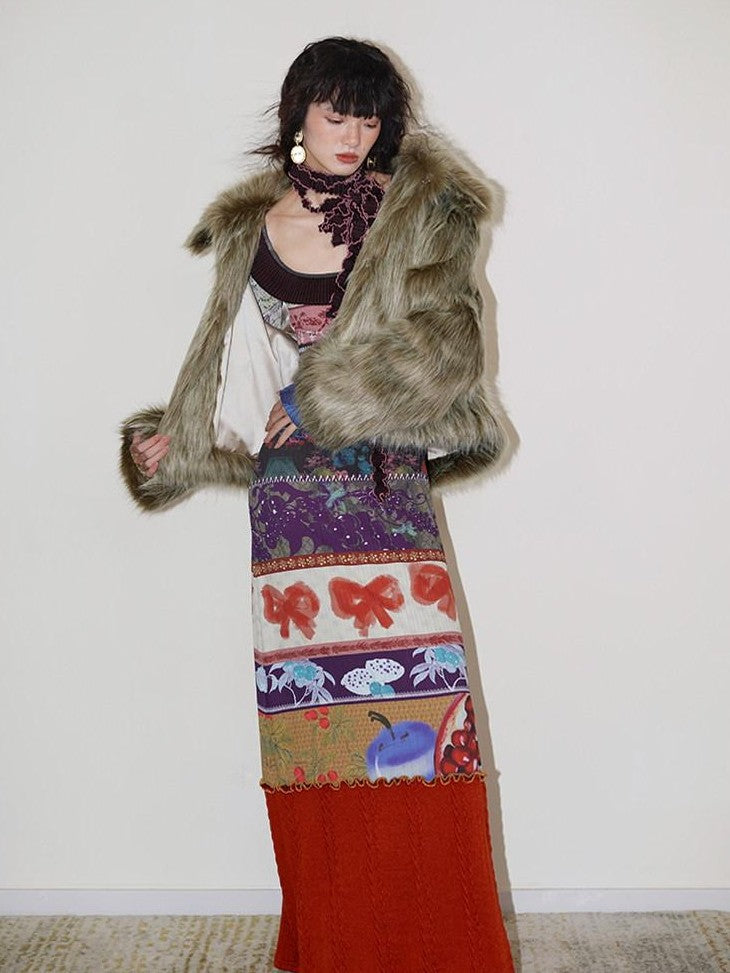 badtaste Western Retro Short Loose Plush Niche Design Women's Faux Fur Coats