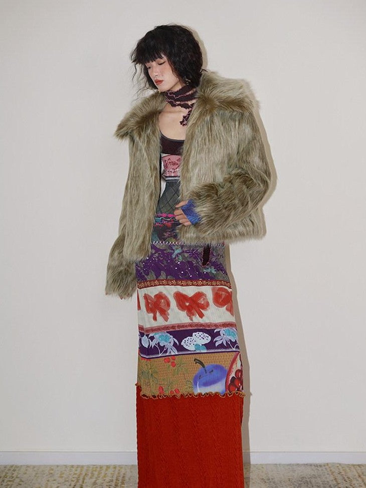 badtaste Western Retro Short Loose Plush Niche Design Women's Faux Fur Coats