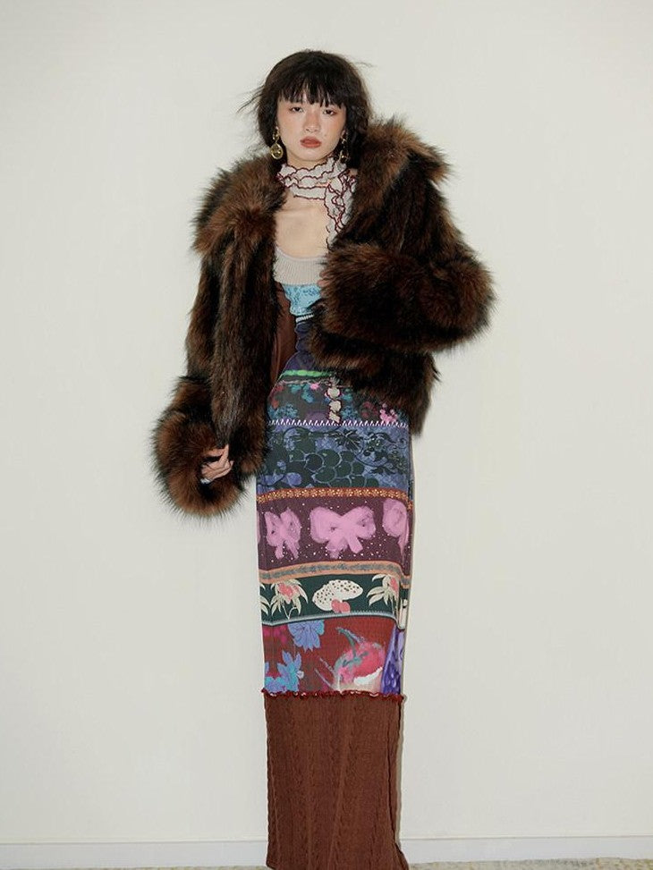 badtaste Western Retro Short Loose Plush Niche Design Women's Faux Fur Coats