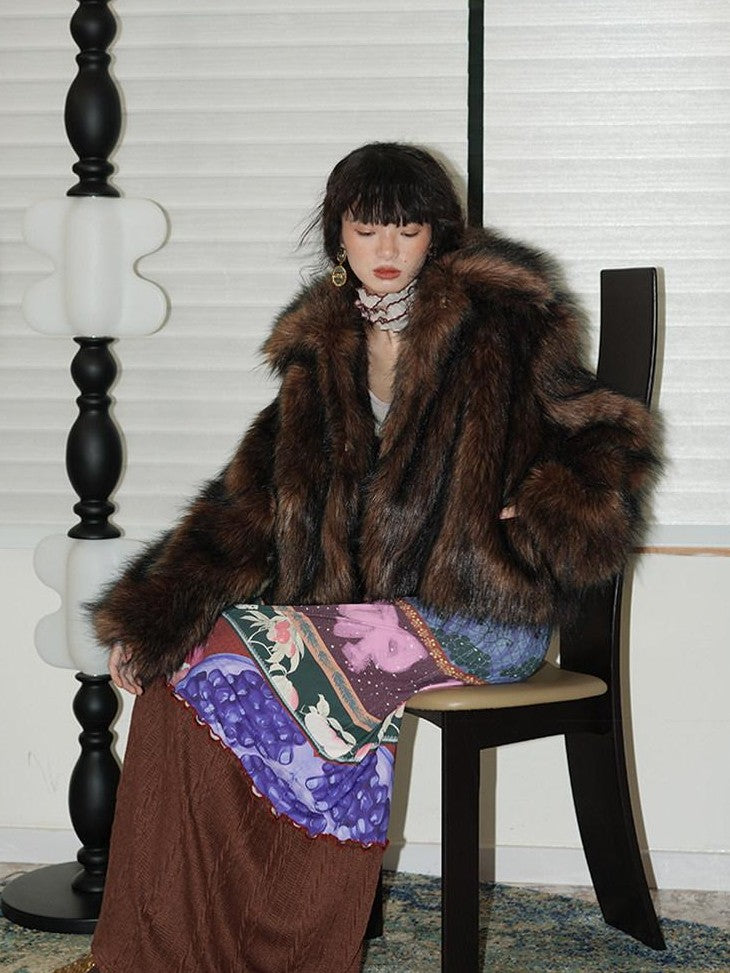 badtaste Western Retro Short Loose Plush Niche Design Women's Faux Fur Coats