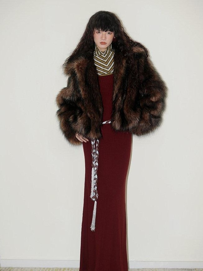 badtaste Western Retro Short Loose Plush Niche Design Women's Faux Fur Coats