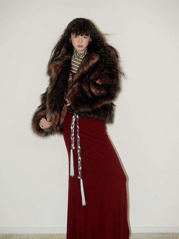 badtaste Western Retro Short Loose Plush Niche Design Women's Faux Fur Coats