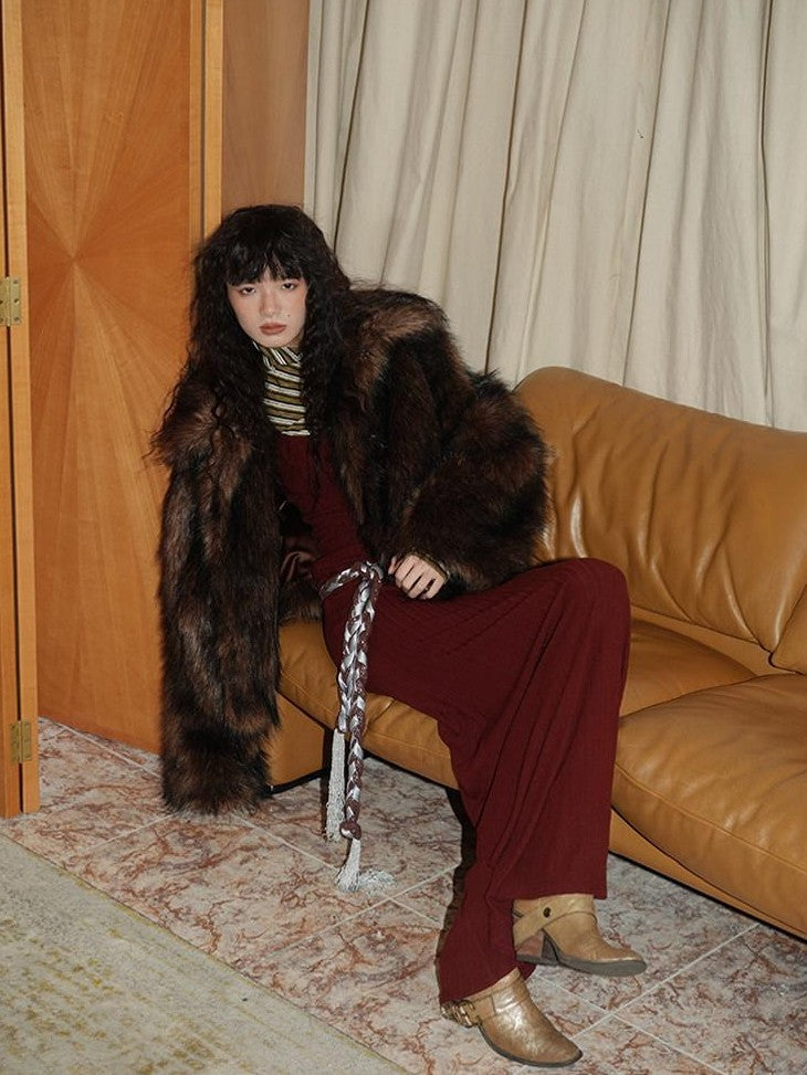badtaste Western Retro Short Loose Plush Niche Design Women's Faux Fur Coats