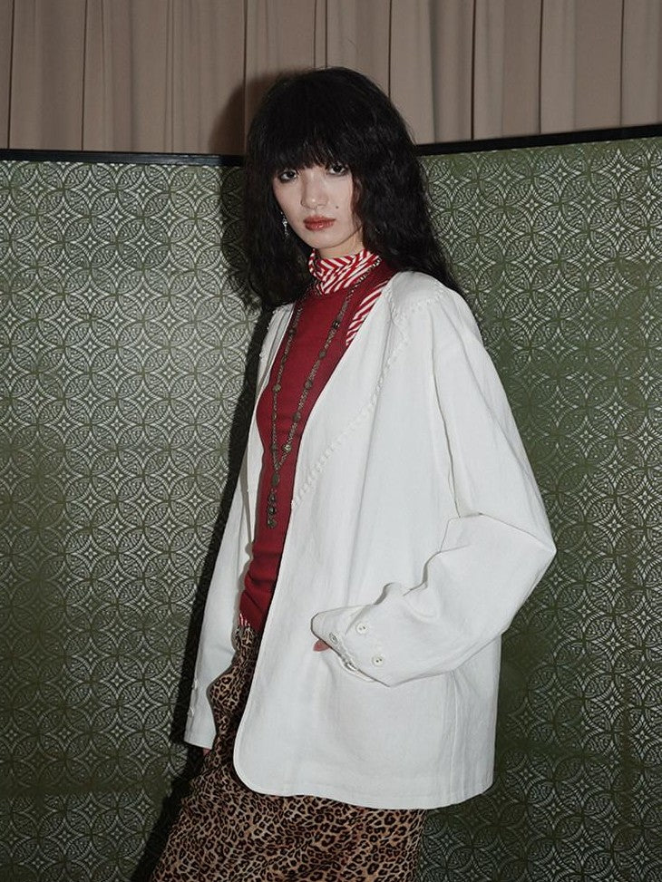 badtaste Western Retro Solid Original Loose Fit Heavyweight Women's Cotton Linen Blazers