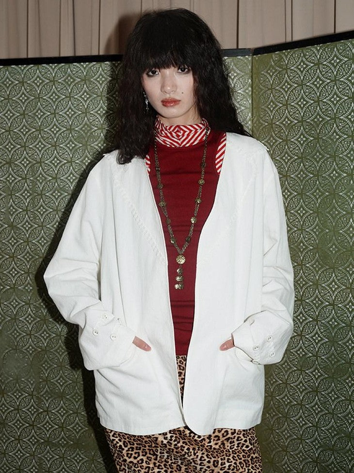 badtaste Western Retro Solid Original Loose Fit Heavyweight Women's Cotton Linen Blazers