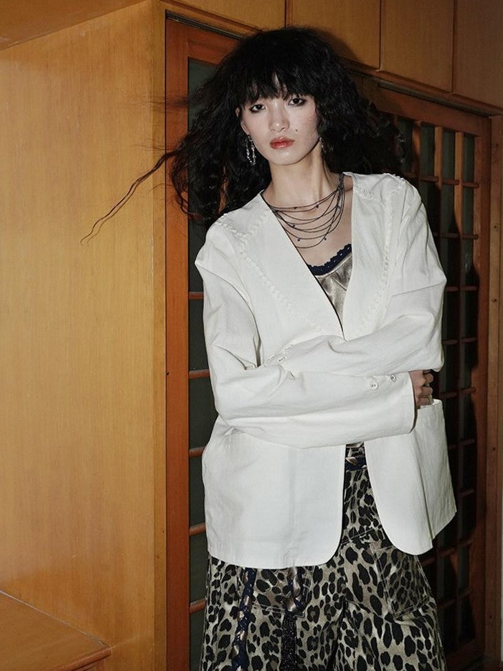 badtaste Western Retro Solid Original Loose Fit Heavyweight Women's Cotton Linen Blazers