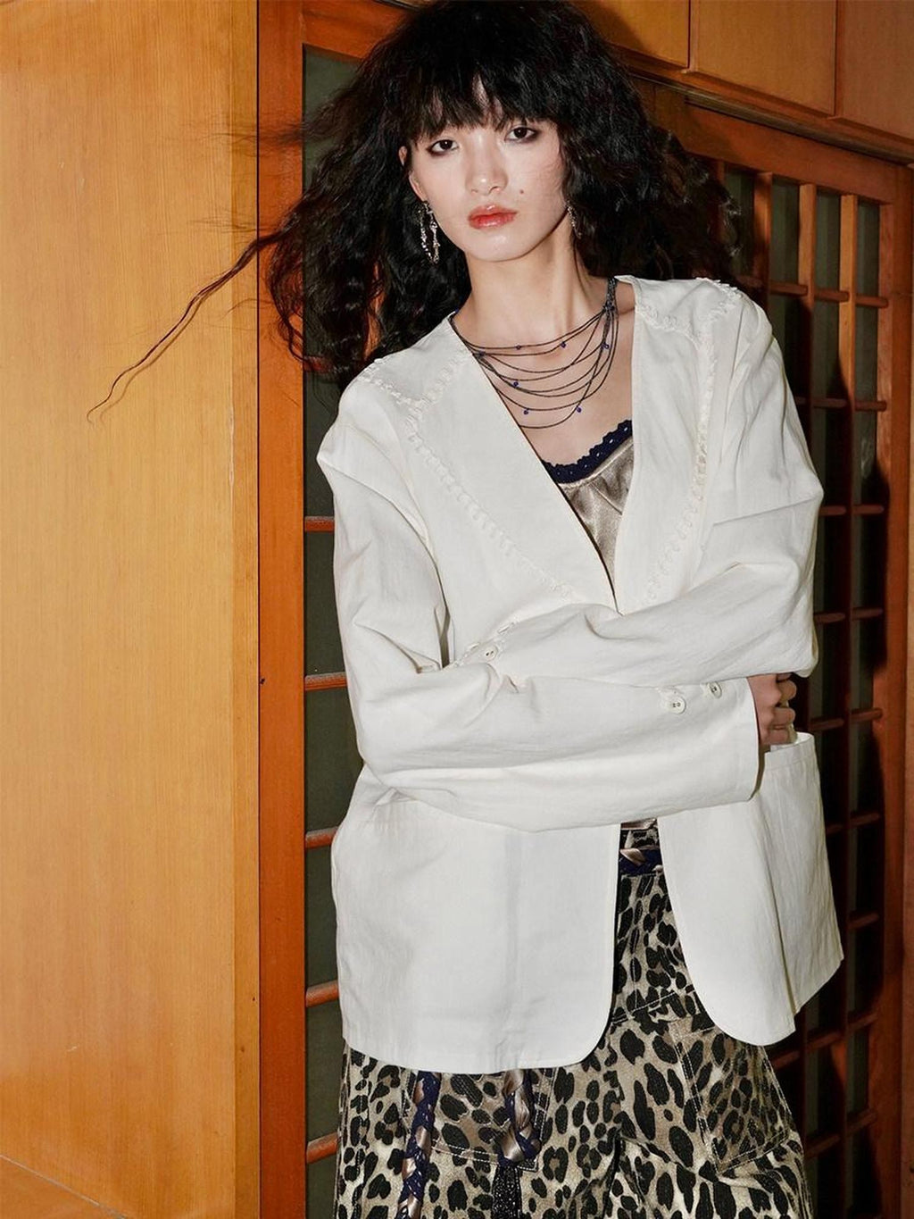 badtaste Western Retro Solid Original Loose Fit Heavyweight Women's Cotton Linen Blazers