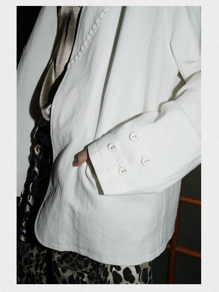 badtaste Western Retro Solid Original Loose Fit Heavyweight Women's Cotton Linen Blazers