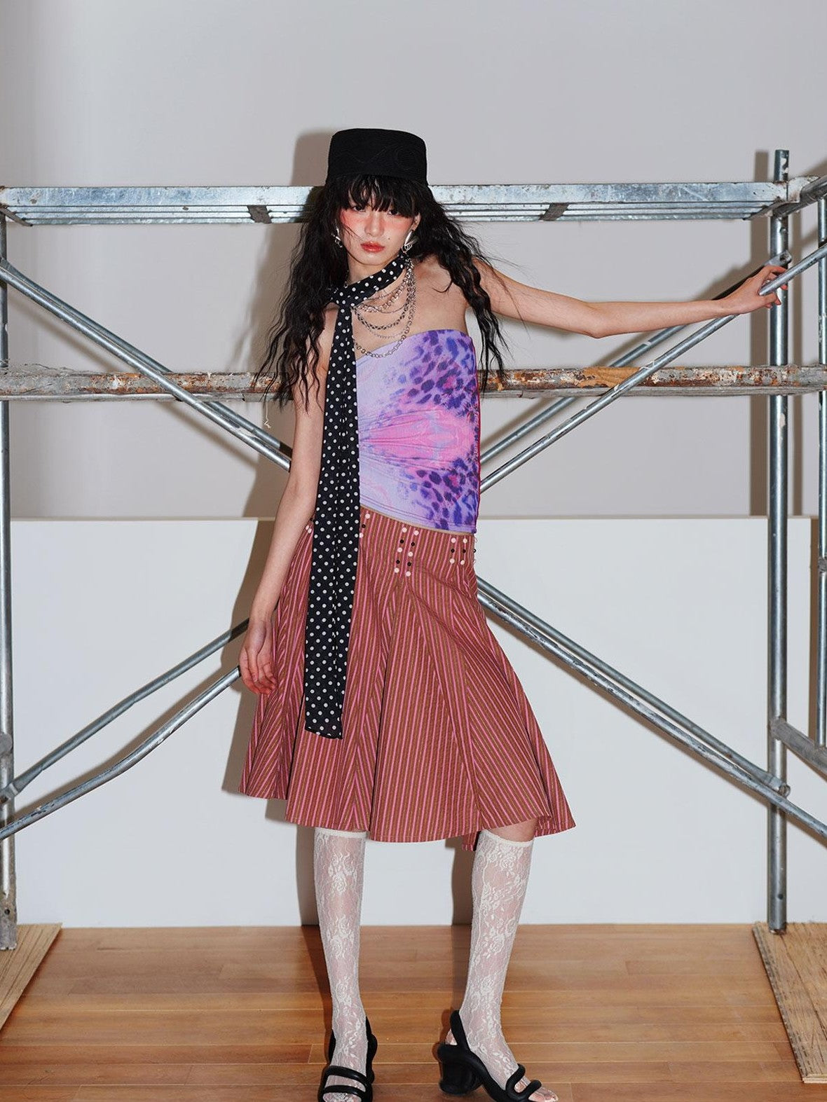 badtaste Western Retro Striped Beaded Studded Low Waist Flared Women's A-line Skirts