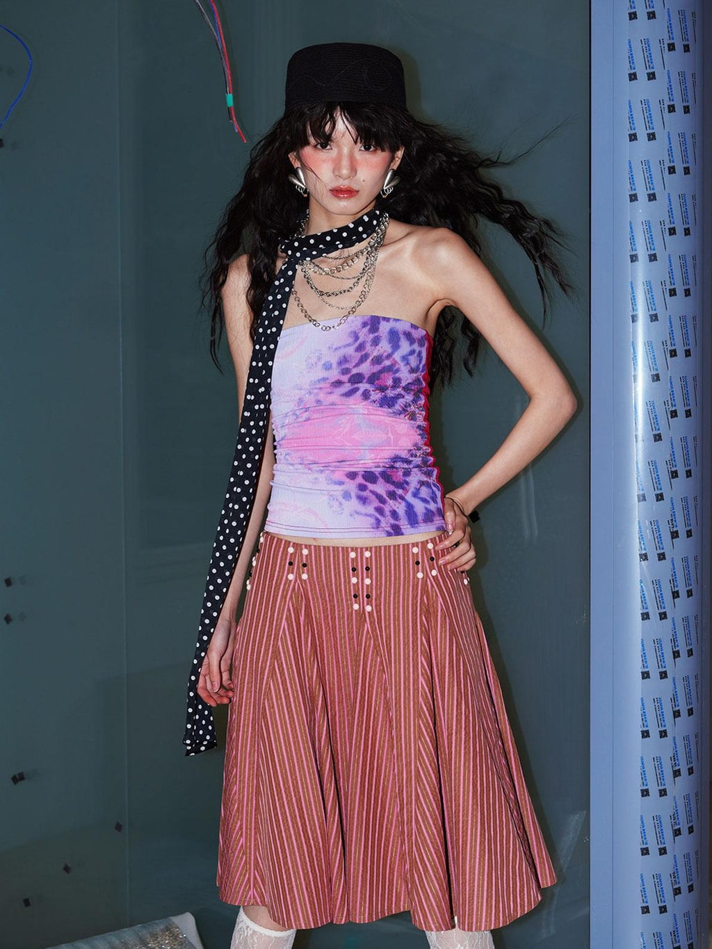 badtaste Western Retro Striped Beaded Studded Low Waist Flared Women's A-line Skirts