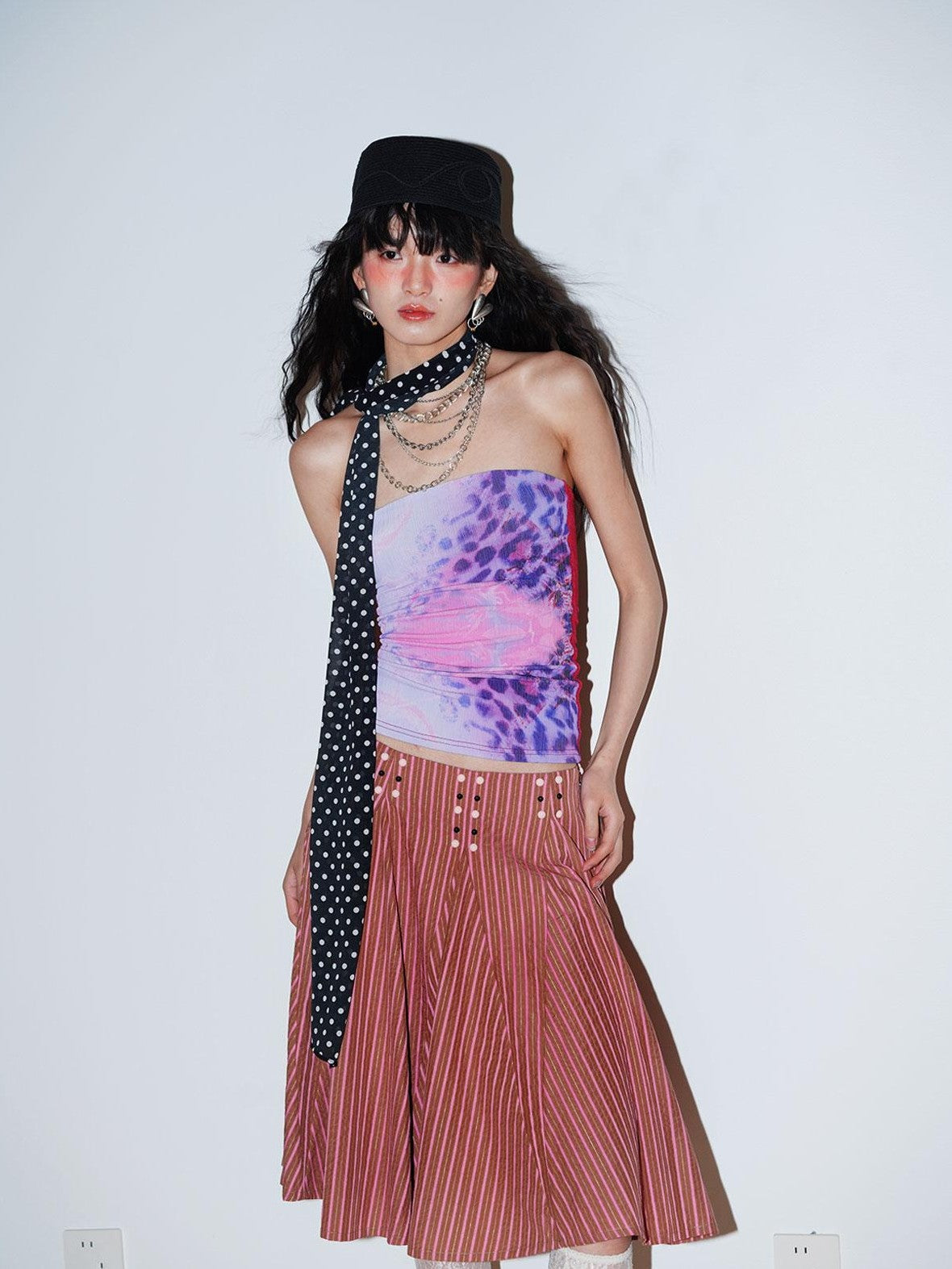 badtaste Western Retro Striped Beaded Studded Low Waist Flared Women's A-line Skirts