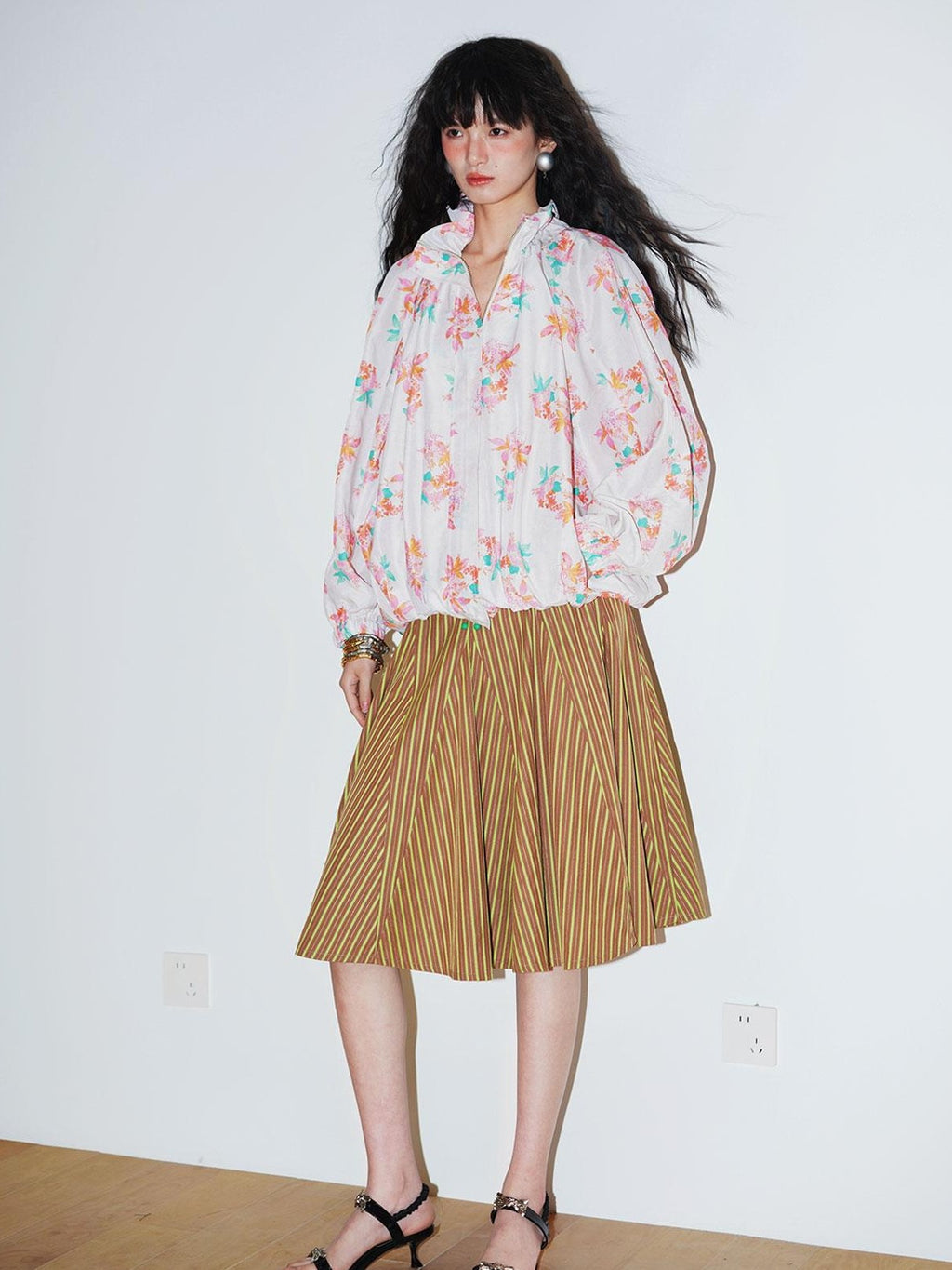 badtaste Western Retro Striped Beaded Studded Low Waist Flared Women's A-line Skirts