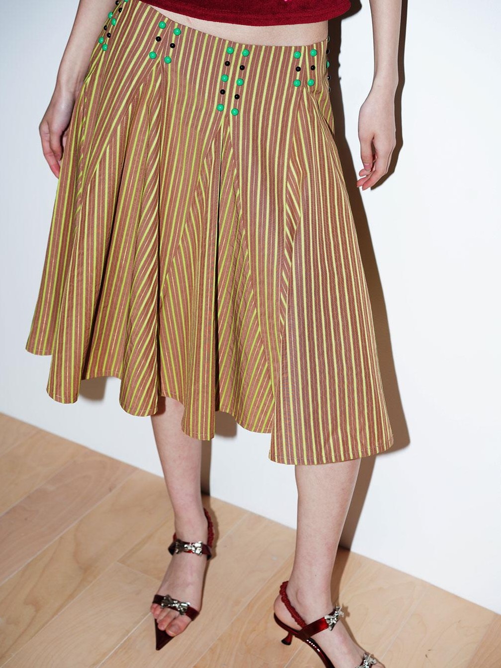 badtaste Western Retro Striped Beaded Studded Low Waist Flared Women's A-line Skirts