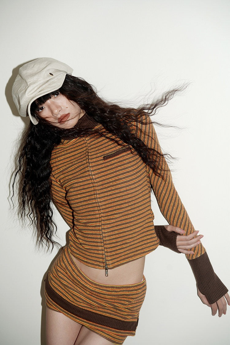 badtaste_Western_Retro_Striped_Slim_Long_Sleeve_Women's_Casual_Top_&_Shorts_Sets_850034267743_MISSTT
