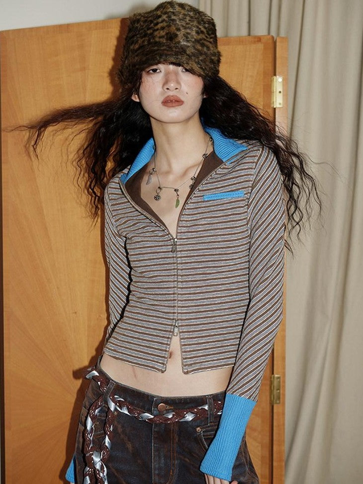 badtaste Western Retro Striped Slim Long Sleeve Women's Casual Top & Shorts Sets