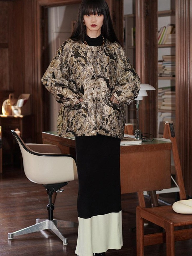 badtaste Western Retro Textured Jacquard Relaxed Round Neck Women's Linen Casual Jackets