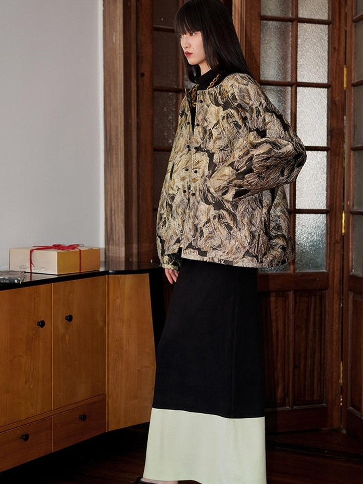 badtaste Western Retro Textured Jacquard Relaxed Round Neck Women's Linen Casual Jackets