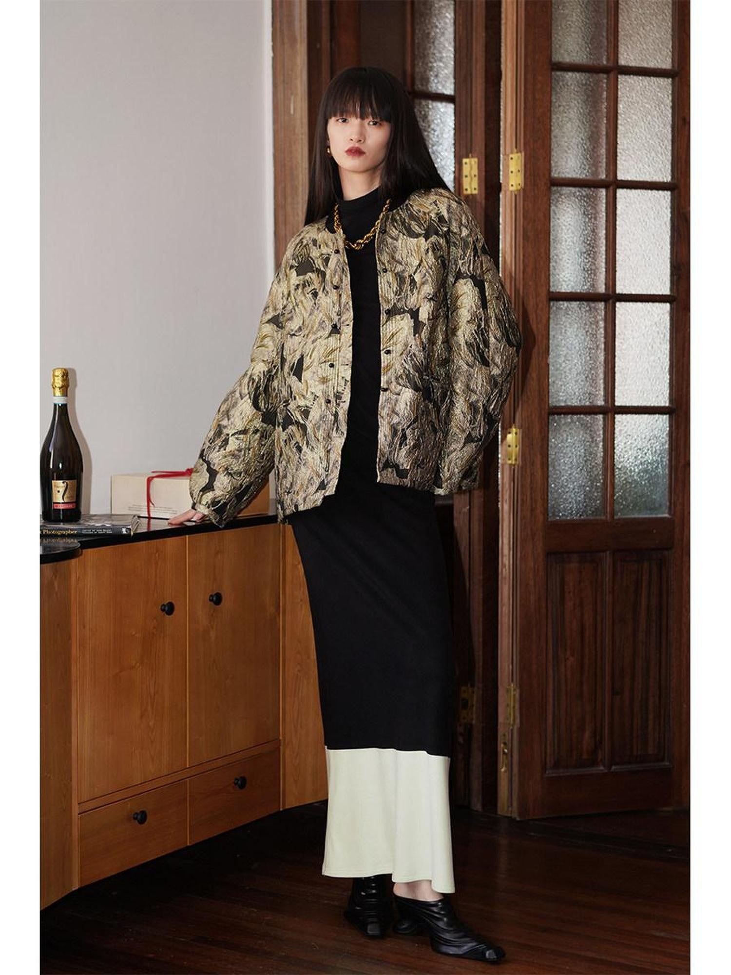 badtaste Western Retro Textured Jacquard Relaxed Round Neck Women's Linen Casual Jackets