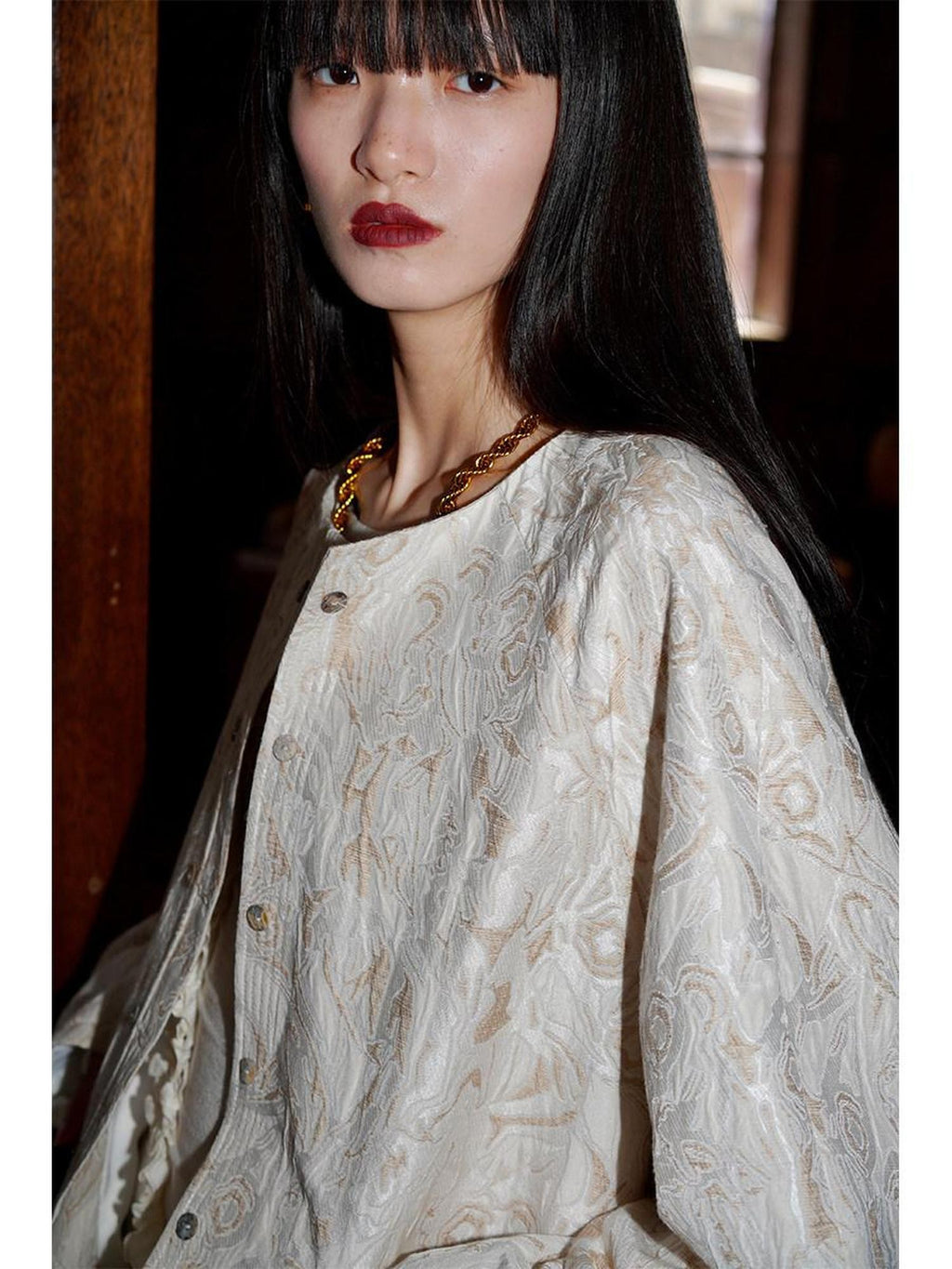 badtaste Western Retro Textured Jacquard Relaxed Round Neck Women's Linen Casual Jackets