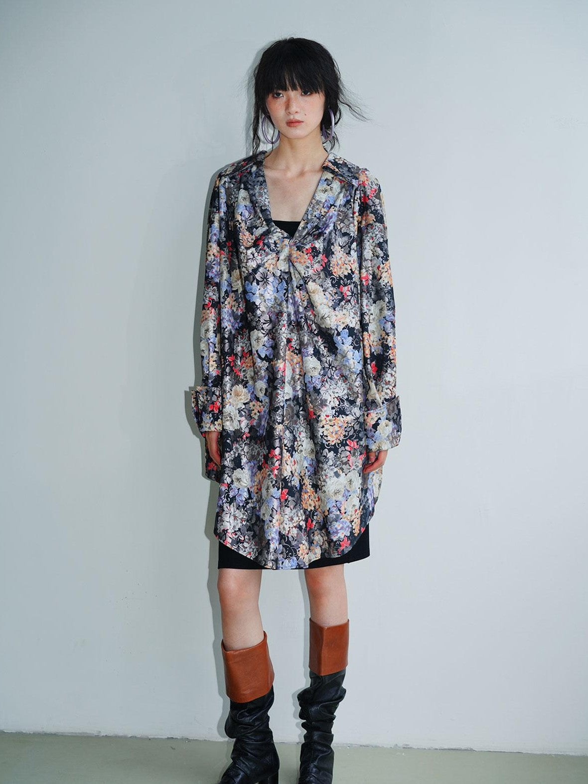 badtaste Western Reversible Floral Jacquard Gold Foil Women's Cotton Shirts