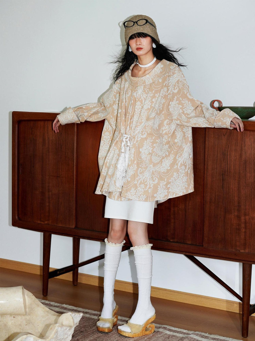 badtaste Western Reversible Floral Jacquard Gold Foil Women's Cotton Shirts