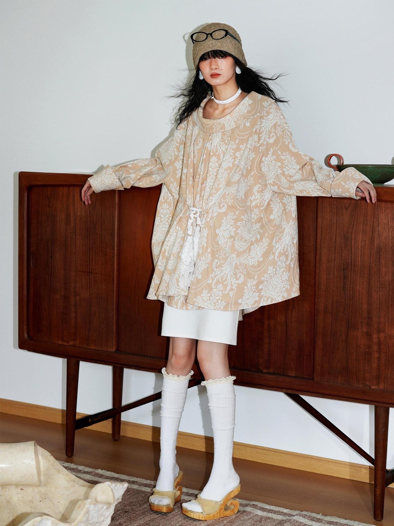 badtaste Western Reversible Floral Jacquard Gold Foil Women's Cotton Shirts