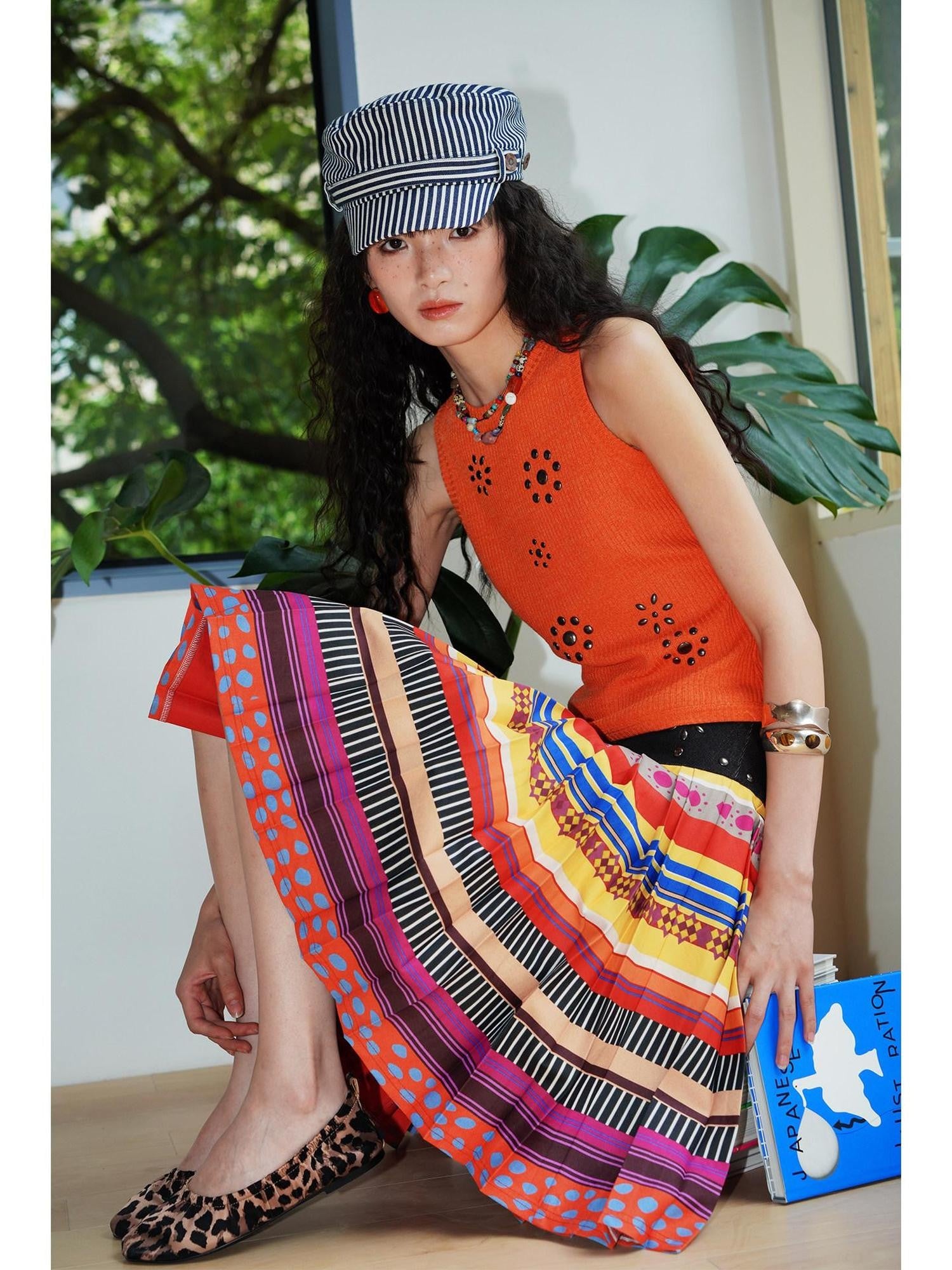 badtaste Western Rhinestone Print A Line Low Waist Women's Denim Pleated Skirts