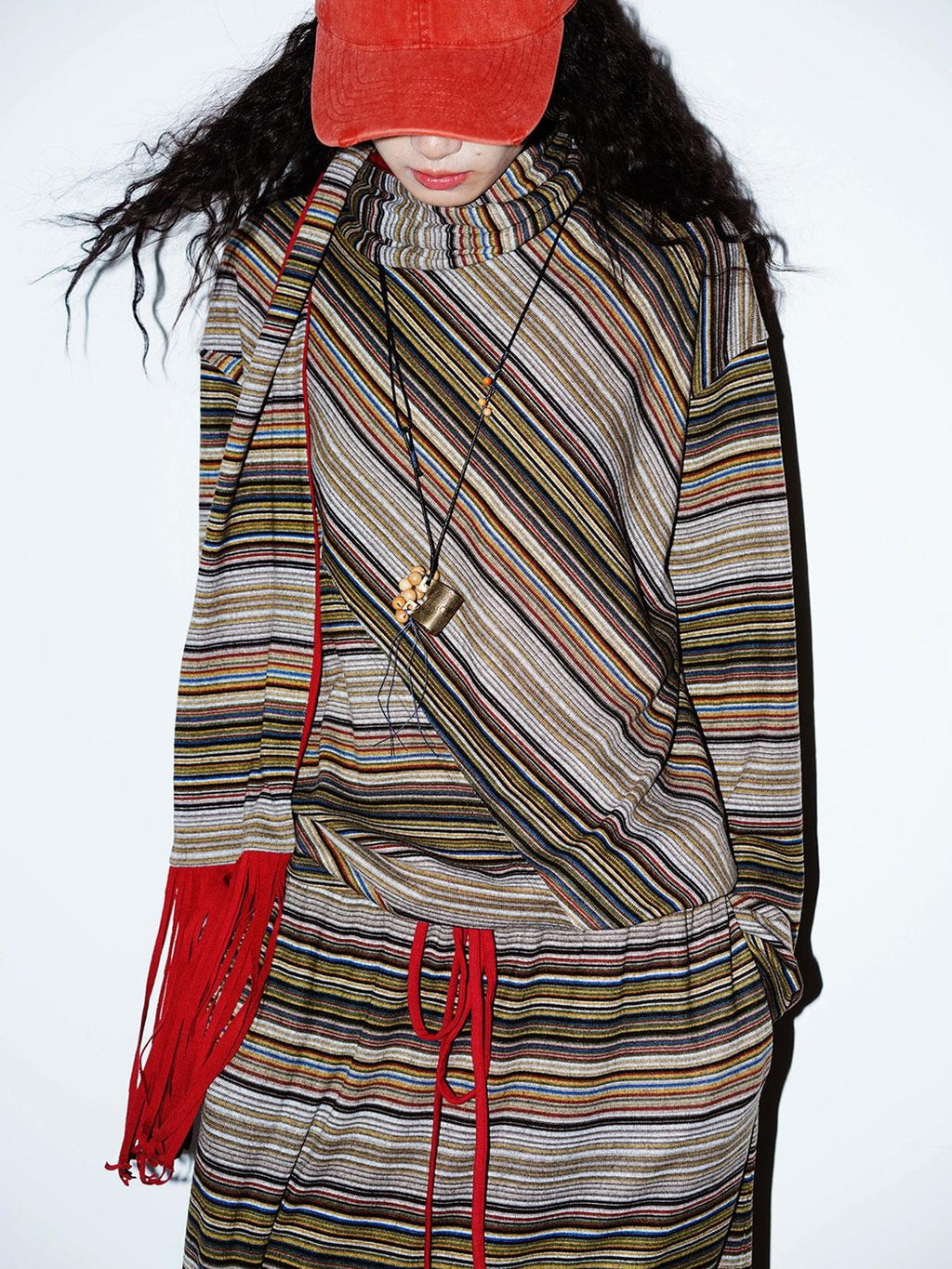 badtaste Western Scarf Attached Striped Brushed Loose Women's Long Sleeve T-shirts