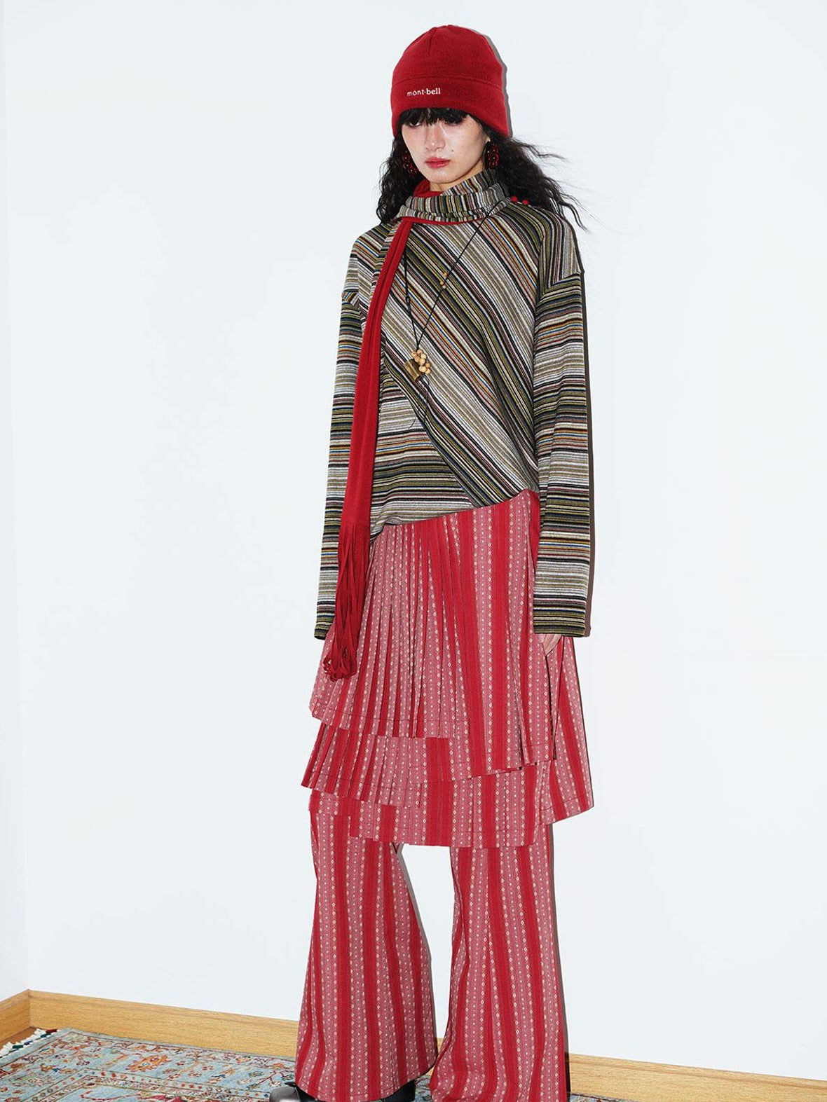 badtaste Western Scarf Attached Striped Brushed Loose Women's Long Sleeve T-shirts