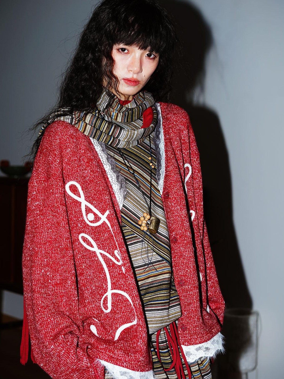 badtaste Western Scarf Attached Striped Brushed Loose Women's Long Sleeve T-shirts