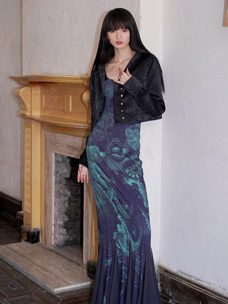 badtaste Western Shimmer Pleated Solid Short Stand Collar Button Women's Cropped Jackets