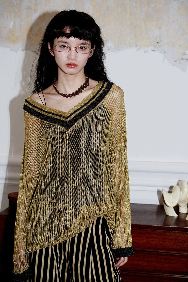 badtaste_Western_Shimmer_V-neck_Uv_Protective_Women's_Metallic_Yarn_Pullover_Sweaters_779878910440_MISSTT