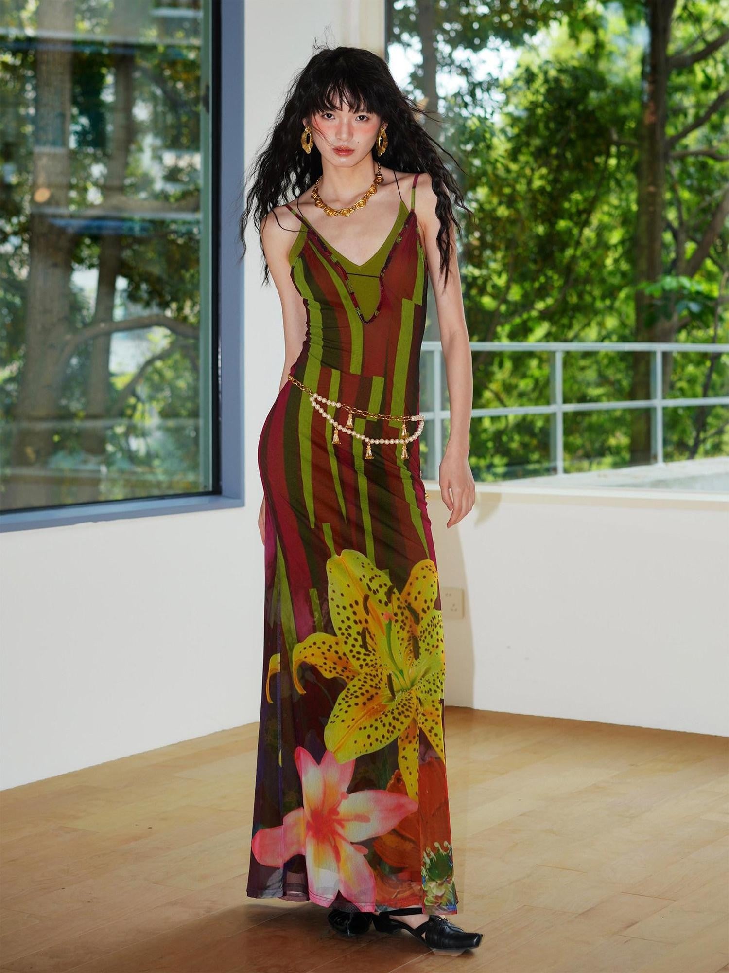 badtaste Western Slim Fit Printed Faux Two Piece Women's Slip Maxi Dresses