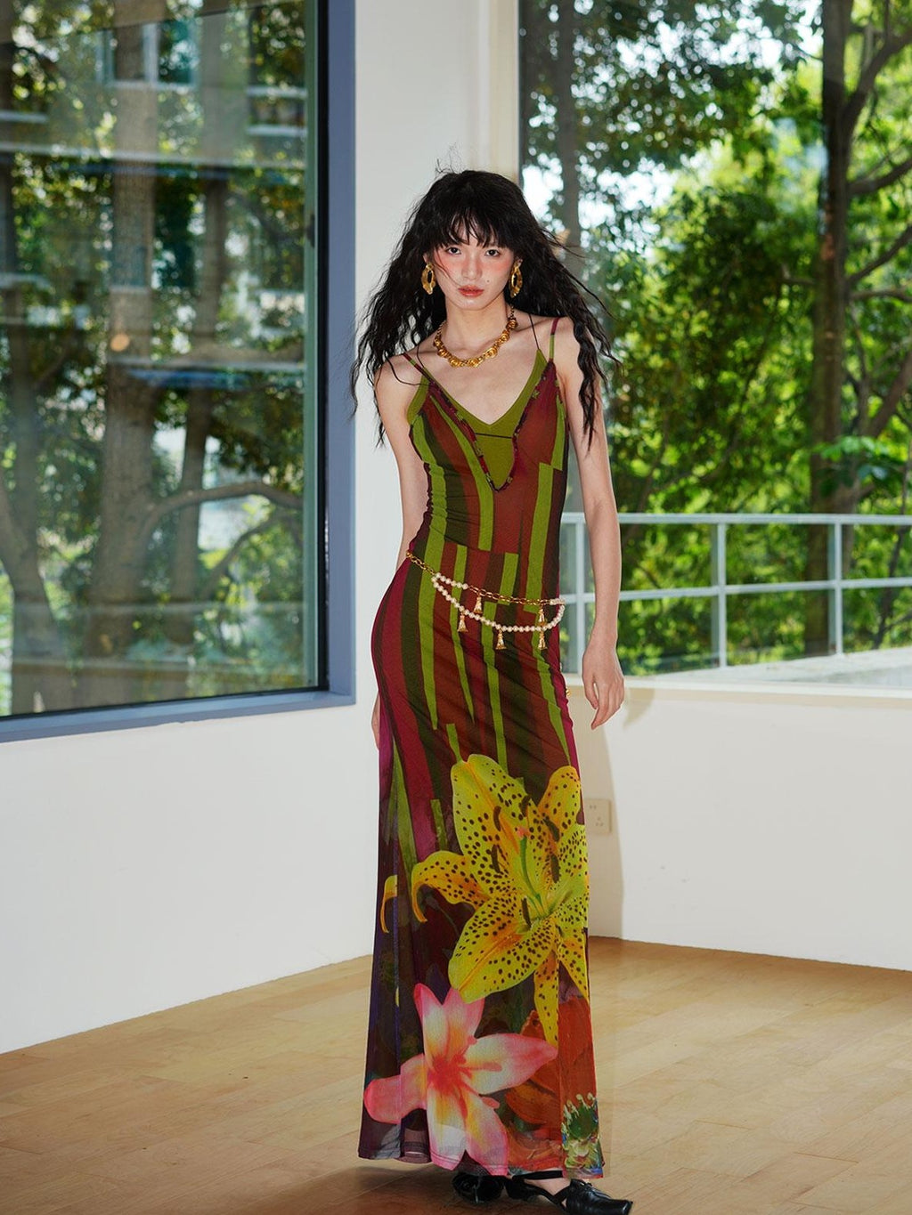 badtaste Western Slim Fit Printed Faux Two Piece Women's Slip Maxi Dresses