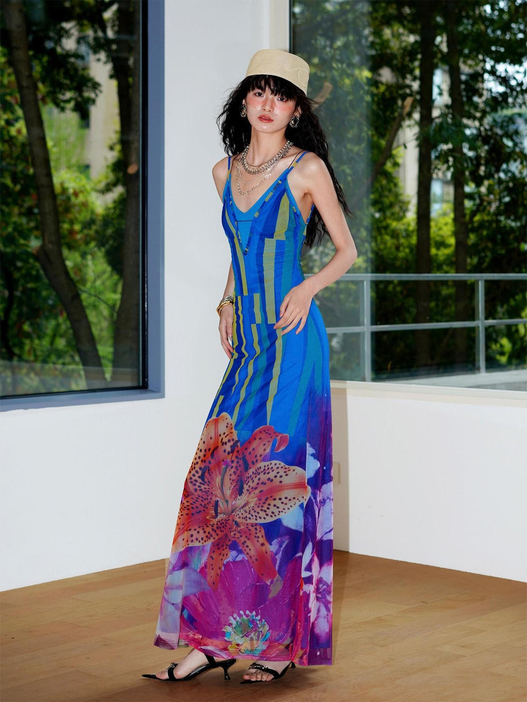 badtaste Western Slim Fit Printed Faux Two Piece Women's Slip Maxi Dresses