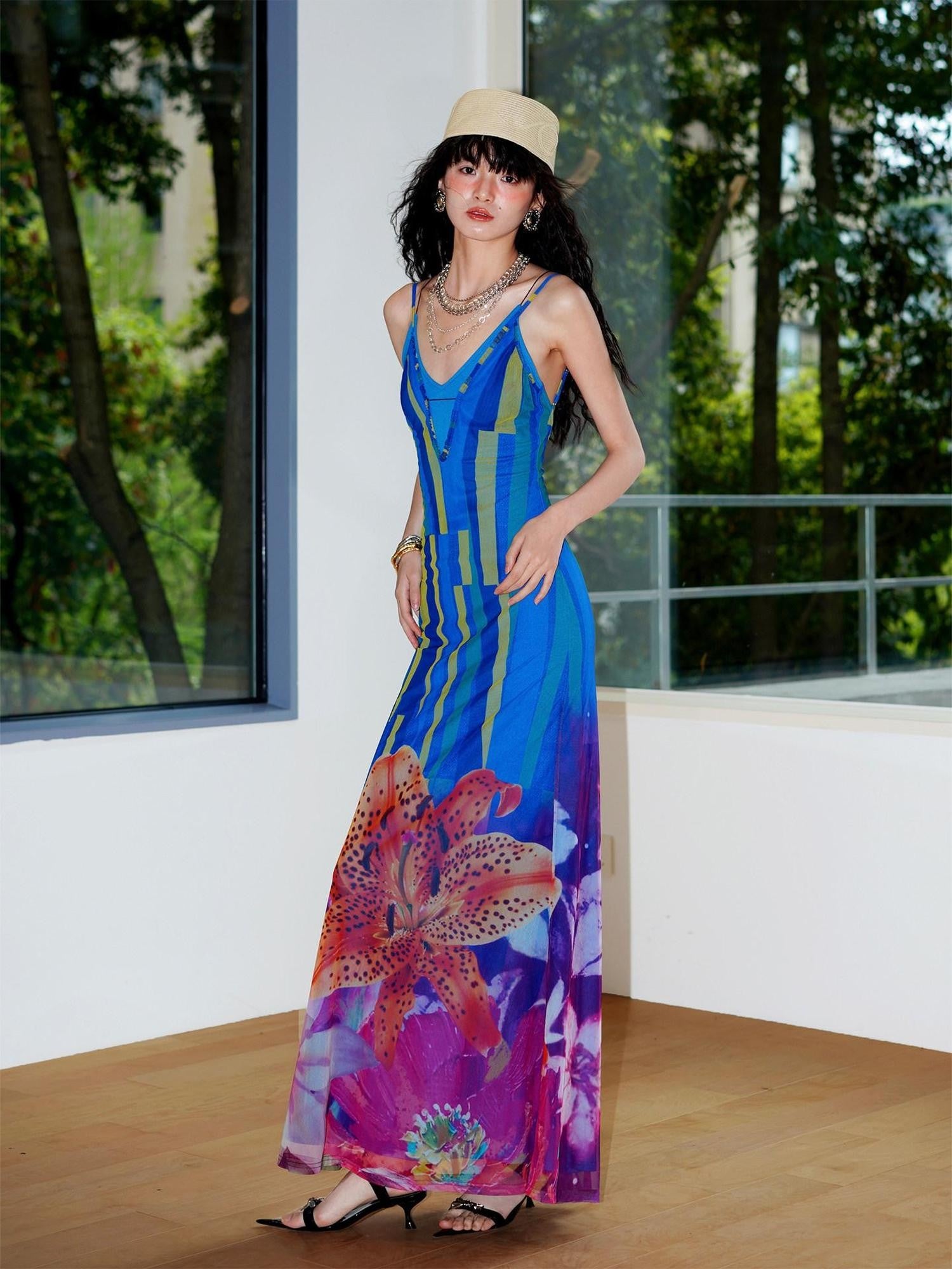 badtaste Western Slim Fit Printed Faux Two Piece Women's Slip Maxi Dresses