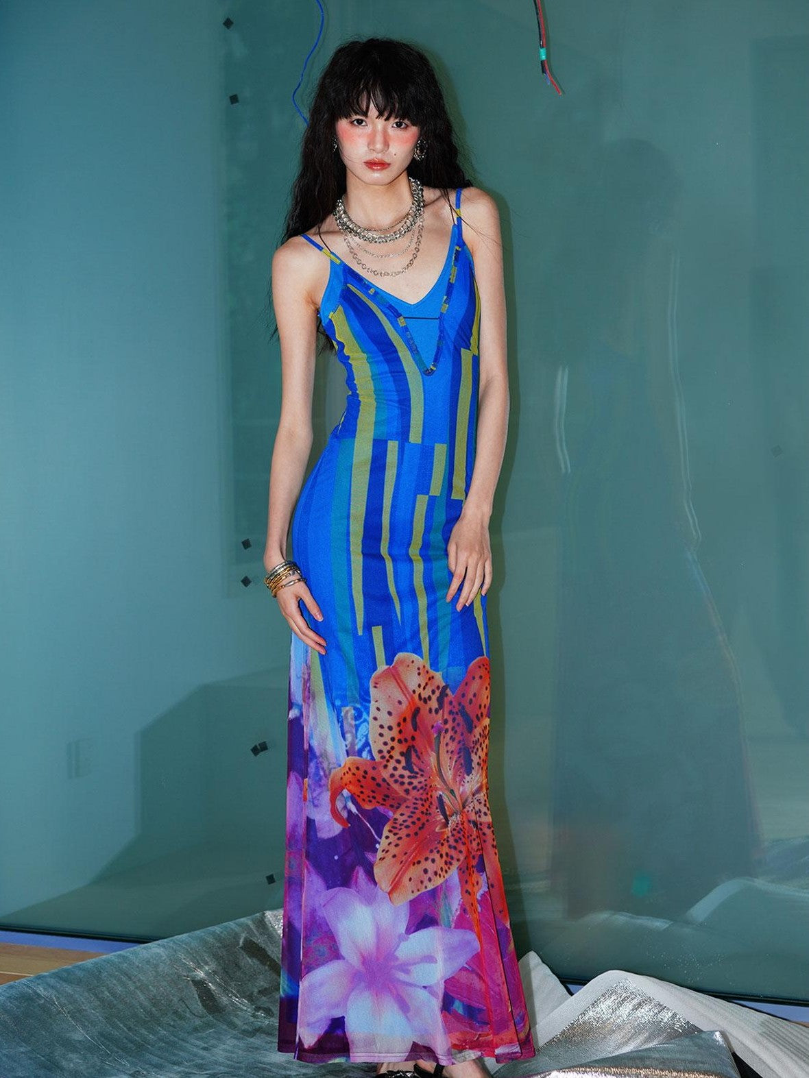 badtaste Western Slim Fit Printed Faux Two Piece Women's Slip Maxi Dresses