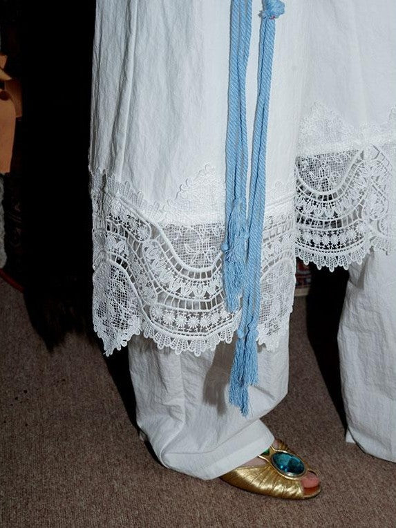 badtaste Western Solid Lace Splice Faux Two Piece Women's Cotton Wide-leg Pants