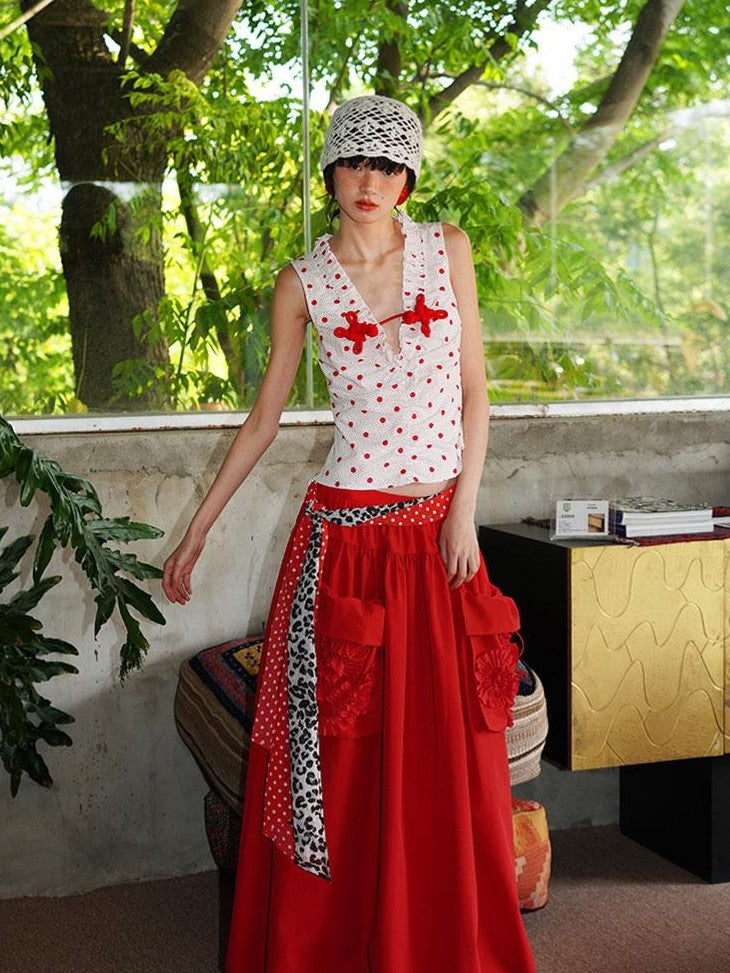 badtaste Western Solid Pleated 3d Rosette Loose A Line Women's Maxi Skirts