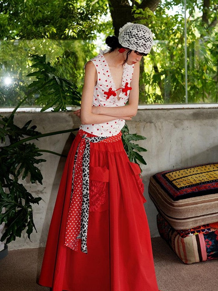 badtaste Western Solid Pleated 3d Rosette Loose A Line Women's Maxi Skirts