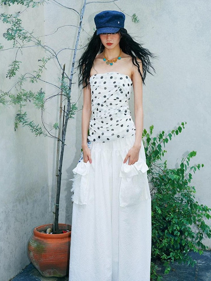 badtaste Western Solid Pleated 3d Rosette Loose A Line Women's Maxi Skirts