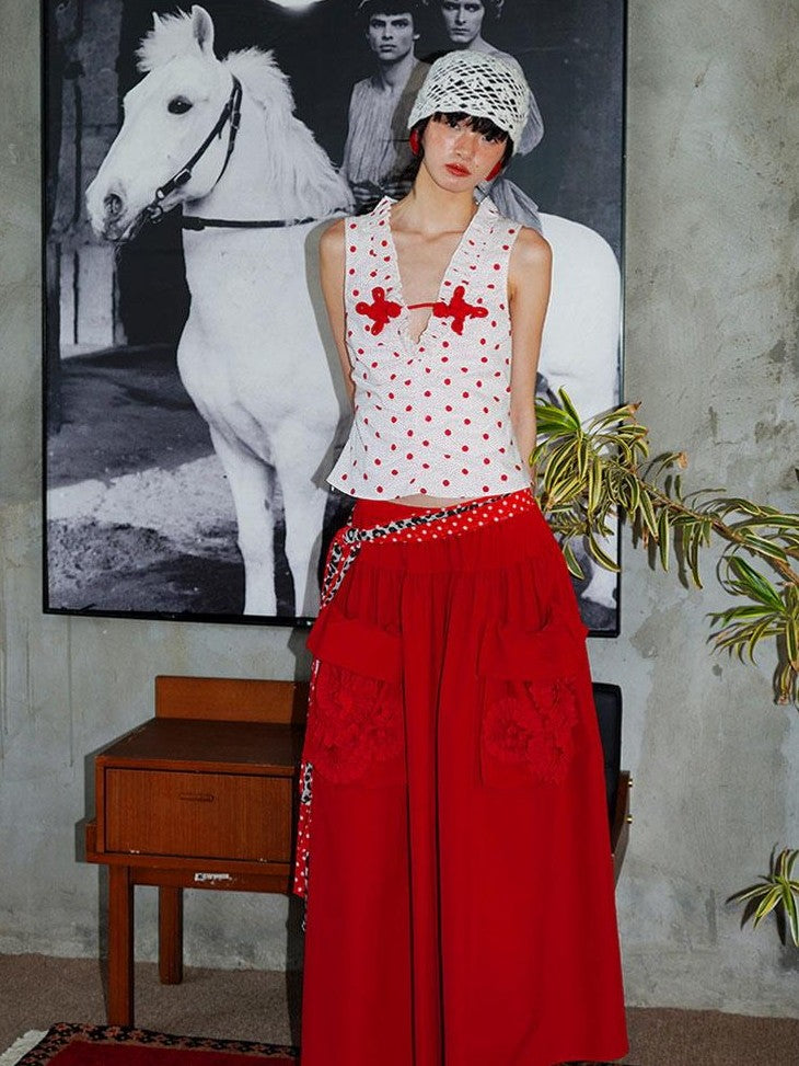 badtaste Western Solid Pleated 3d Rosette Loose A Line Women's Maxi Skirts