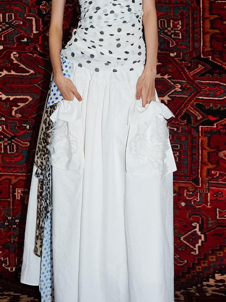 badtaste Western Solid Pleated 3d Rosette Loose A Line Women's Maxi Skirts