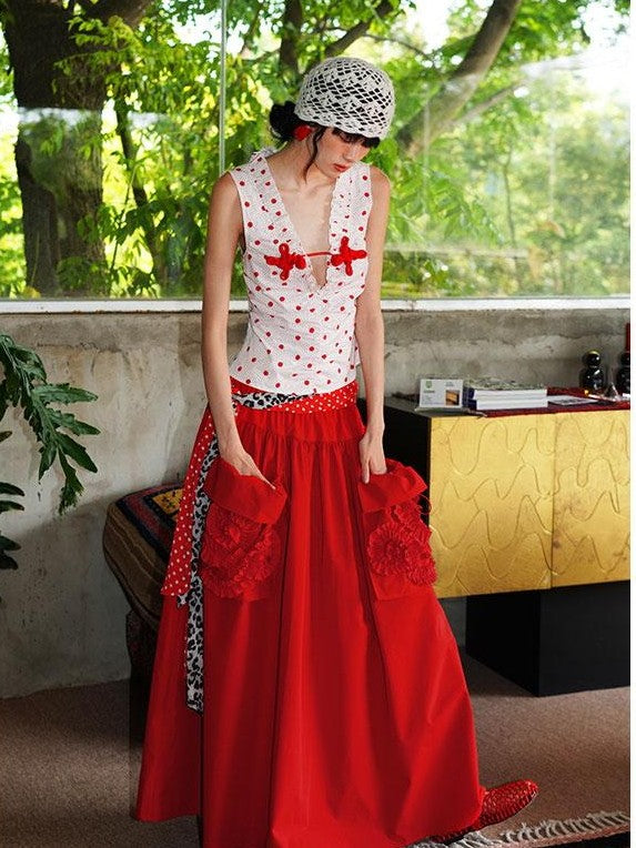 badtaste Western Solid Pleated 3d Rosette Loose A Line Women's Maxi Skirts