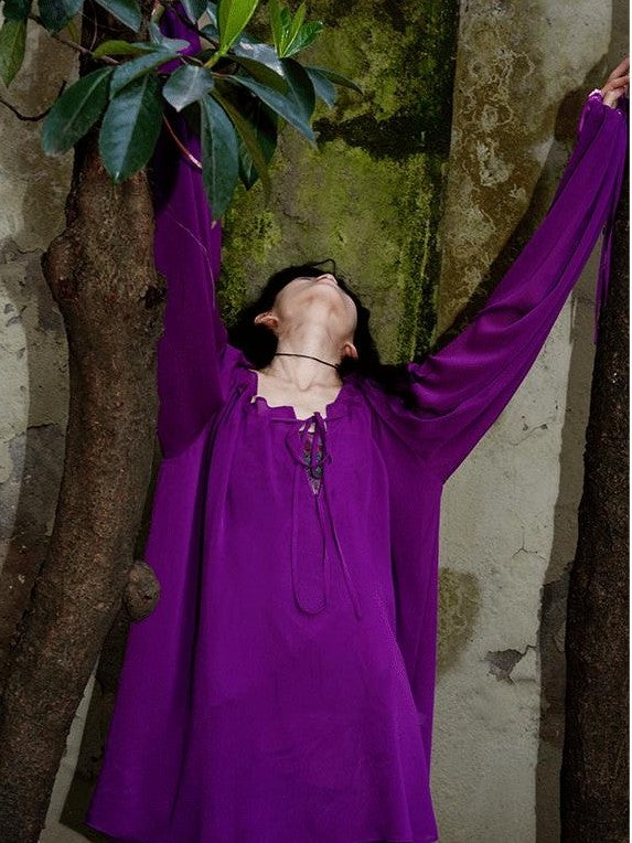 badtaste Western Solid Sheer Texture Drawstring Multiway Loose Women's Tunic Blouses