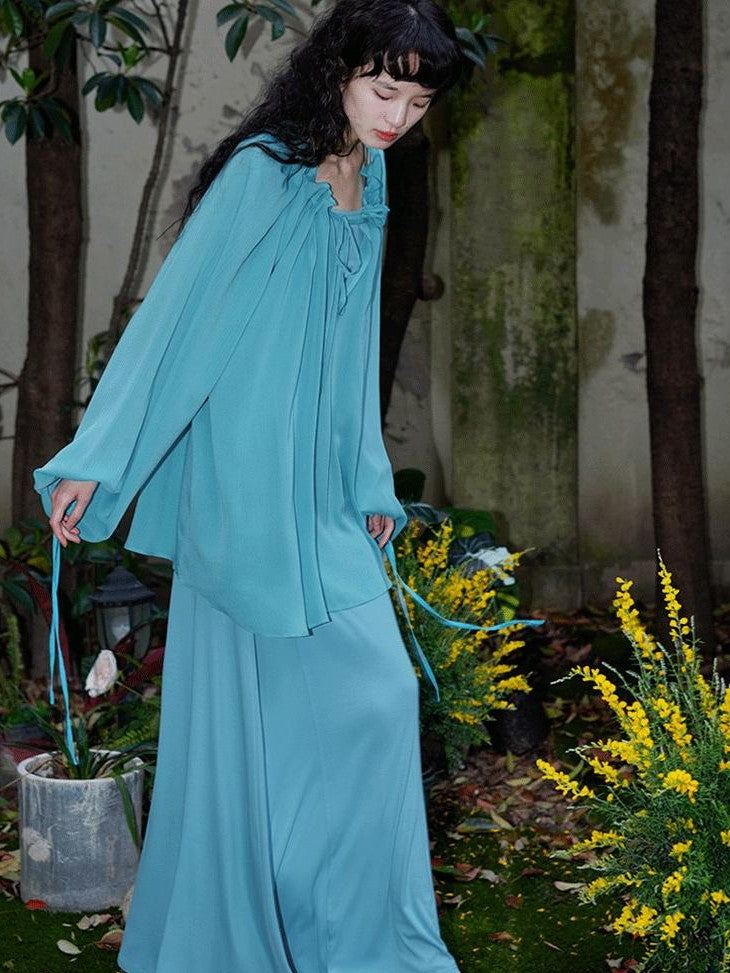 badtaste Western Solid Sheer Texture Drawstring Multiway Loose Women's Tunic Blouses