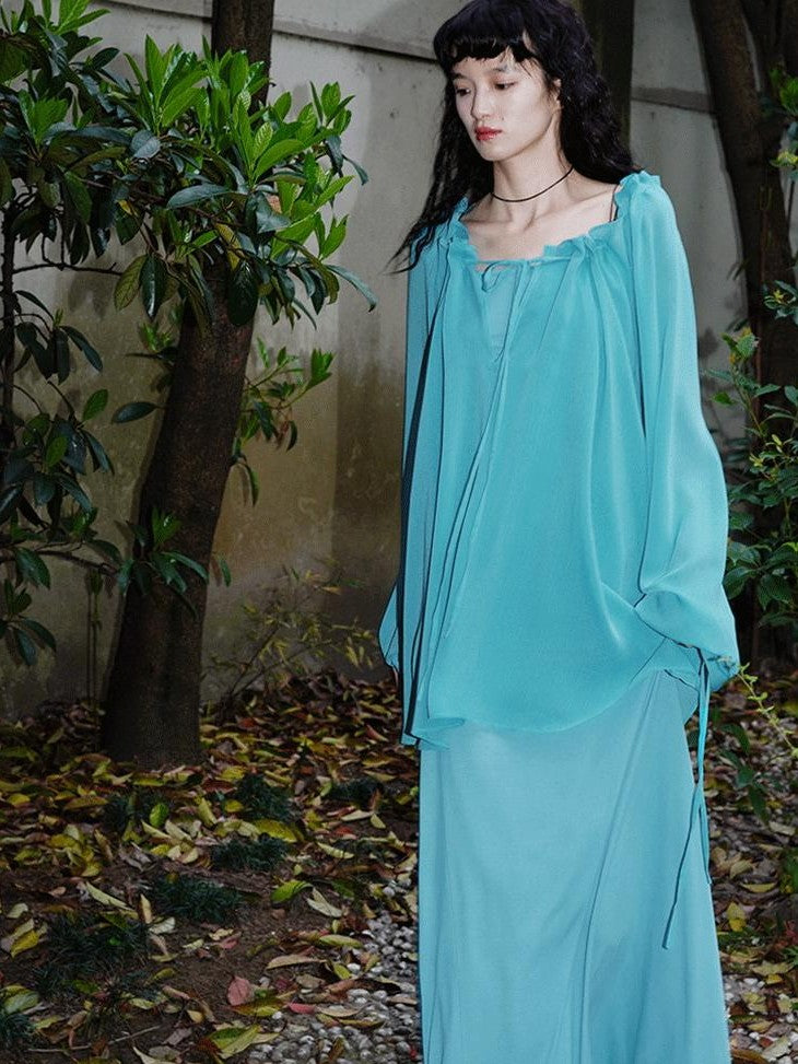 badtaste Western Solid Sheer Texture Drawstring Multiway Loose Women's Tunic Blouses