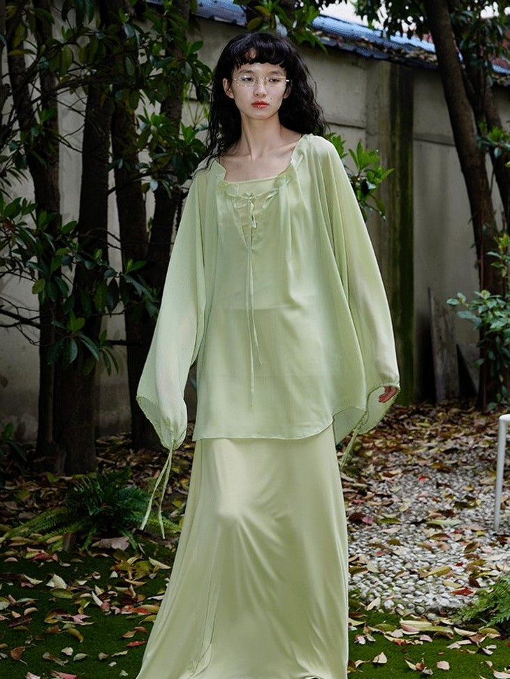 badtaste Western Solid Sheer Texture Drawstring Multiway Loose Women's Tunic Blouses